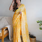 Rajwada - Yellow Satin Georgette Prism Print Saree with Unstitched Blouse