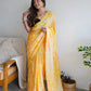 Rajwada - Yellow Satin Georgette Prism Print Saree with Unstitched Blouse