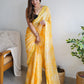 Rajwada - Yellow Satin Georgette Prism Print Saree with Unstitched Blouse