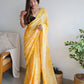 Rajwada - Yellow Satin Georgette Prism Print Saree with Unstitched Blouse