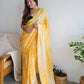 Rajwada - Yellow Satin Georgette Prism Print Saree with Unstitched Blouse