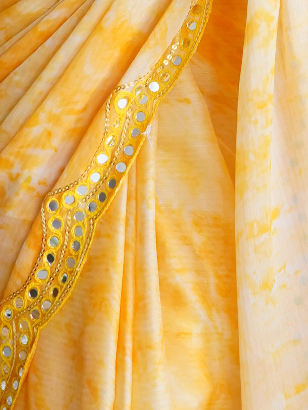 Rajwada - Yellow Satin Georgette Prism Print Saree with Unstitched Blouse
