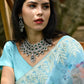 Rajwada - Light Blue Organza Floral Print Saree With Unstitched Blouse