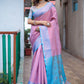 Pink Silk Blend Woven Saree With Unstitched Blouse
