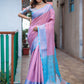 Pink Silk Blend Woven Saree With Unstitched Blouse