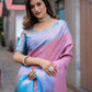 Pink Silk Blend Woven Saree With Unstitched Blouse
