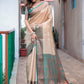 Off White Silk Blend Woven Saree With Unstitched Blouse