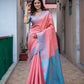 Pink Silk Blend Woven Saree With Unstitched Blouse
