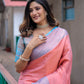 Pink Silk Blend Woven Saree With Unstitched Blouse