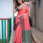 Orange Silk Blend Woven Saree With Unstitched Blouse