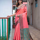 Orange Silk Blend Woven Saree With Unstitched Blouse