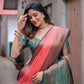 Orange Silk Blend Woven Saree With Unstitched Blouse