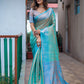 Blue Silk Blend Woven Saree With Unstitched Blouse