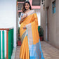 Yellow Silk Blend Woven Saree With Unstitched Blouse
