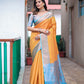 Yellow Silk Blend Woven Saree With Unstitched Blouse