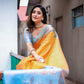 Yellow Silk Blend Woven Saree With Unstitched Blouse