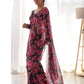 Black chiffon  floral Saree with stitched Blouse