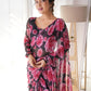 Black chiffon  floral Saree with stitched Blouse