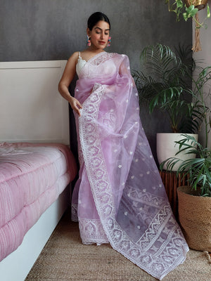 Rajwada Pink Organza  Saree with unstitched Blouse For Women