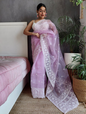 Rajwada Pink Organza  Saree with unstitched Blouse For Women