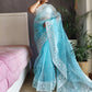 Rajwada Women's Blue Organza  Saree with unstitched Blouse