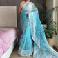 Rajwada Women's Blue Organza  Saree with unstitched Blouse
