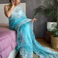 Rajwada Women's Blue Organza  Saree with unstitched Blouse