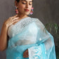 Rajwada Women's Blue Organza  Saree with unstitched Blouse