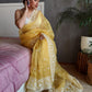 Rajwada Yellow Organza  Saree with unstitched Blouse For Women