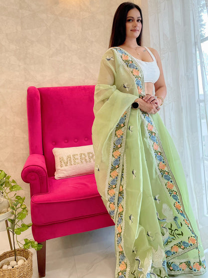Rajwada Green Organza  Saree with unstitched Blouse For Women