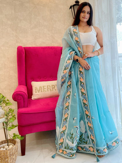 Rajwada Blue Organza Saree with unstitched Blouse For Women