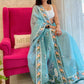 Rajwada Blue Organza Saree with unstitched Blouse For Women
