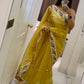 Rajwada Yellow Organza  Saree with unstitched Blouse For Women
