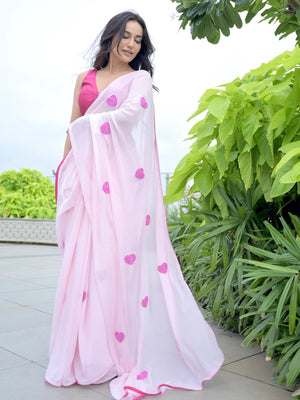 Rajwada Women's Pink Georgette Silk Saree with unstitched Blouse