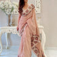 Rajwada Women's Peach Organza  Saree with unstitched Blouse