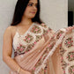 Rajwada Women's Peach Organza  Saree with unstitched Blouse