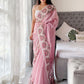 Rajwada Women's Pink Organza  Saree with unstitched Blouse