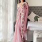 Rajwada Women's Pink Organza  Saree with unstitched Blouse