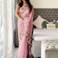 Rajwada Women's Pink Organza  Saree with unstitched Blouse