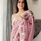 Rajwada Women's Pink Organza  Saree with unstitched Blouse