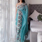 Rajwada Women's Blue Organza  Saree with unstitched Blouse