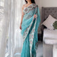 Rajwada Women's Blue Organza  Saree with unstitched Blouse
