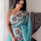 Rajwada Women's Blue Organza  Saree with unstitched Blouse
