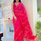Rajwada Red and Pink Organza  Saree with unstitched Blouse For Women