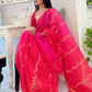 Rajwada Red and Pink Organza  Saree with unstitched Blouse For Women