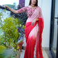 Rajwada Women's Pink Chinon  Saree with stitched Blouse