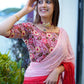 Rajwada Women's Pink Chinon  Saree with stitched Blouse