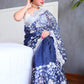 Rajwada Blue Organza  Saree with unstitched Blouse For Women
