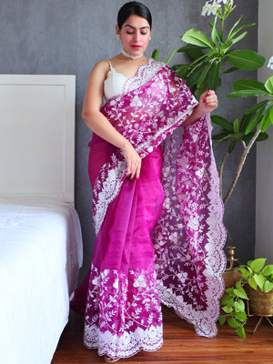 Rajwada Purple Organza  Saree with unstitched Blouse For Women