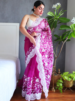 Rajwada Purple Organza  Saree with unstitched Blouse For Women